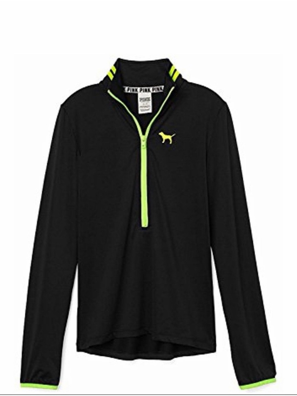 LIKE NEW VS PINK Ultimate Black 1/2 Zip Pullover w/Neon Yellow Trim; Small